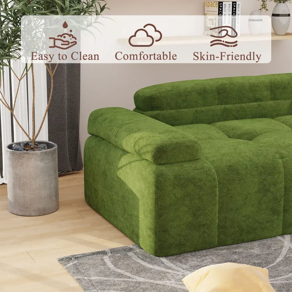 Green plush sofa showcasing the Velvet Tufted Three Seater Sofa Bed for elegant living spaces
