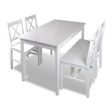 White wooden dining table set for kitchen or dining room, includes five-piece dining set