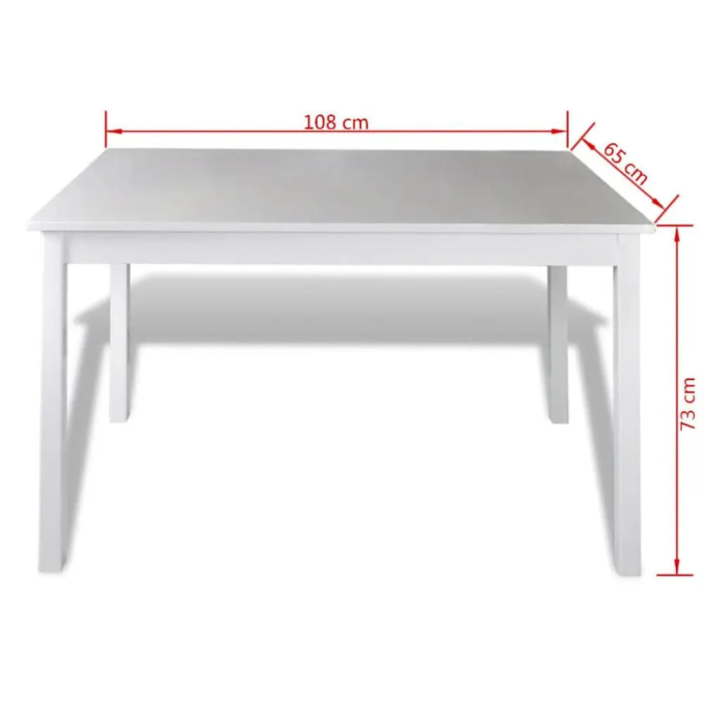 White rectangular dining table set with dimensions for kitchen or dining room use