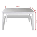 White rectangular dining table set with dimensions for kitchen or dining room use