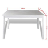 White rectangular dining table set with dimensions for kitchen or dining room use