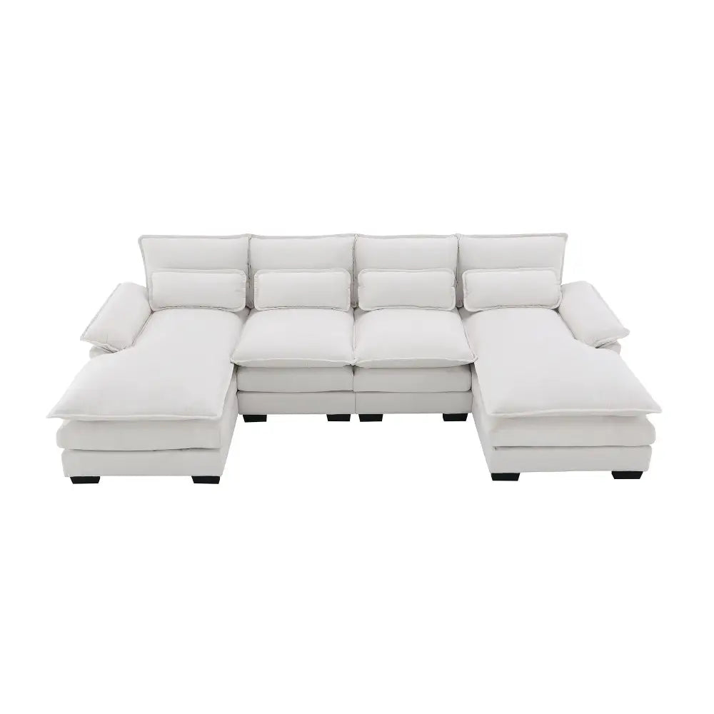 White Chenille U Shaped Sectional Sofa with high density foam and package quantity six