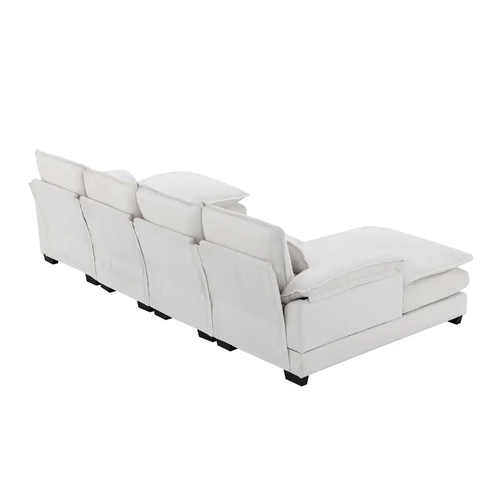 White Chenille U Shaped Sectional Sofa with Chaise Lounge, package size, high density foam