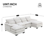 White Chenille U Shaped Sectional Sofa showing dimensions and package quantity