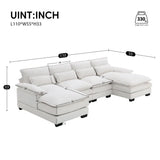White Chenille U Shaped Sectional Sofa showing dimensions and package quantity