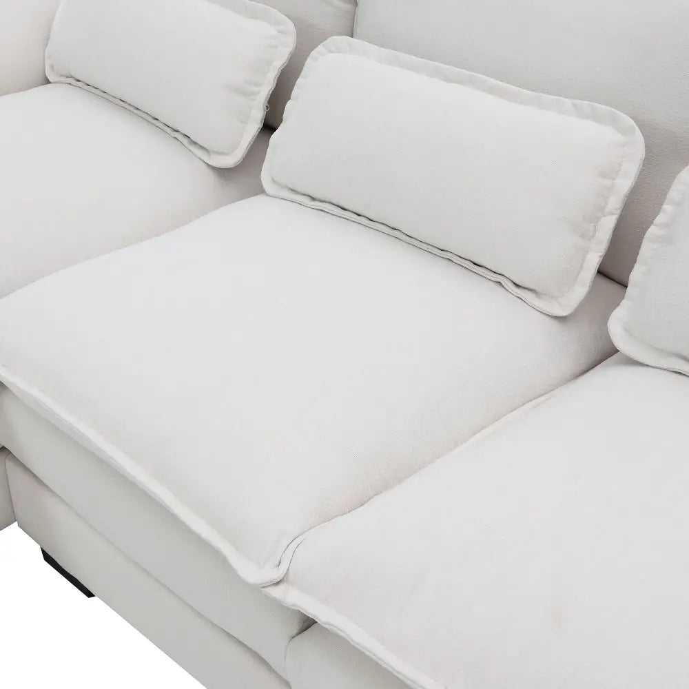 White modular sofa with high-density foam, part of the White Chenille U Shaped Sectional Sofa package size six