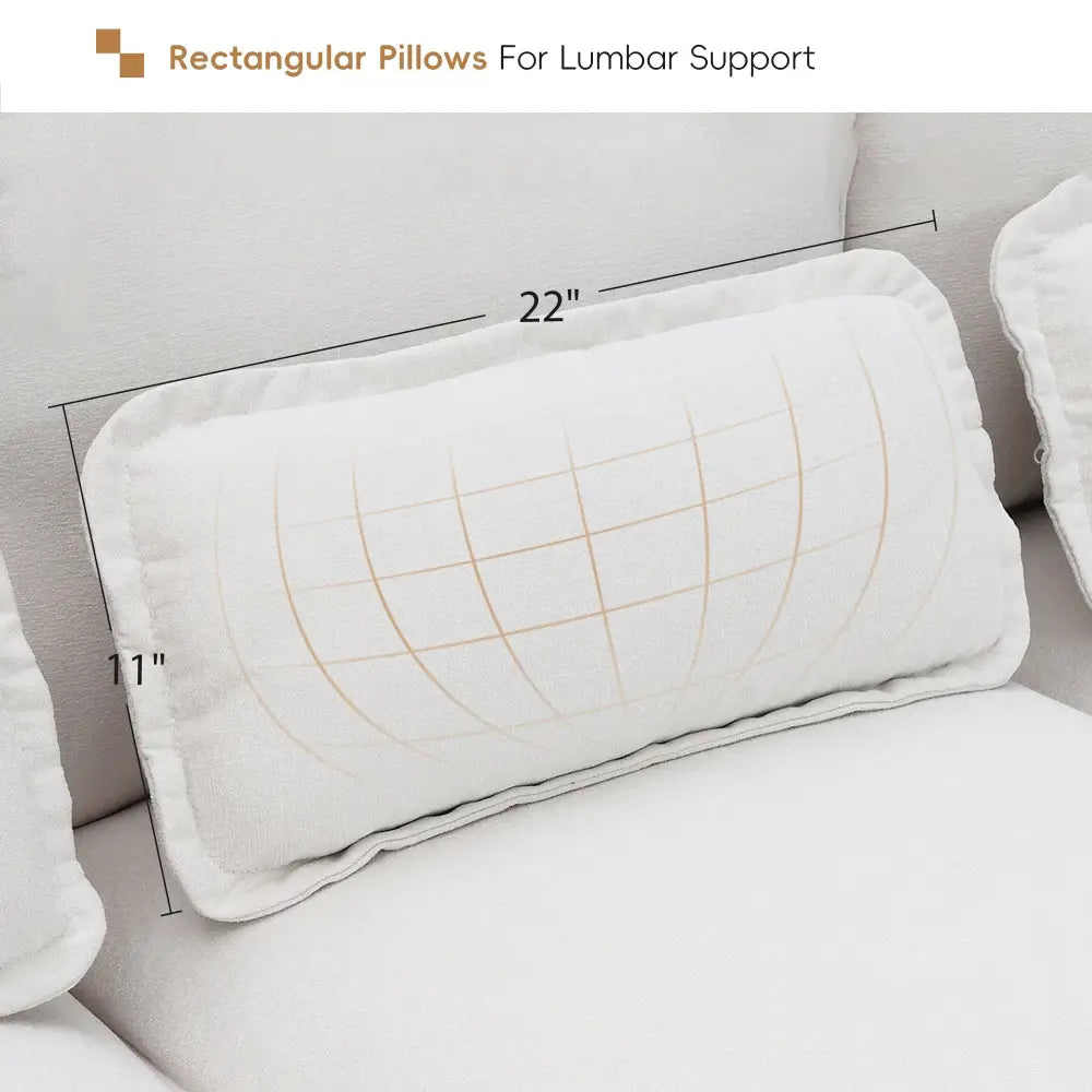 Rectangular white lumbar pillow with grid pattern for U Shaped Sectional Sofa, package quantity six