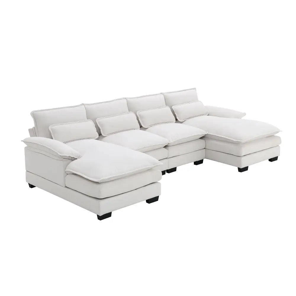 White Chenille U Shaped Sectional Sofa with high density foam package quantity six