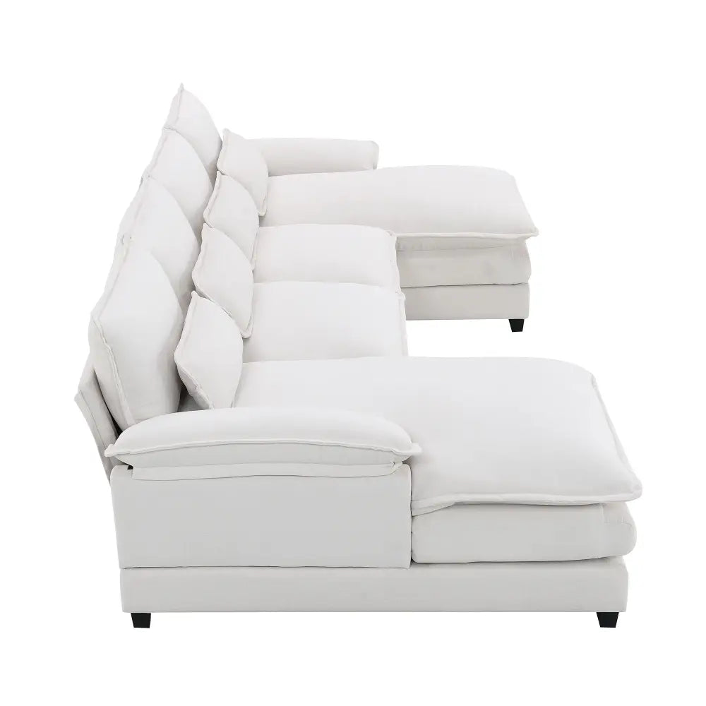 White Chenille U Shaped Sectional Sofa with high density foam, package quantity six