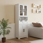 White four door bathroom cabinet with glass doors for stylish storage solutions