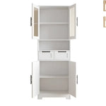 White four-door bathroom cabinet with open doors showcasing storage space