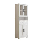 White four door bathroom cabinet with glass doors, ideal for elegant storage