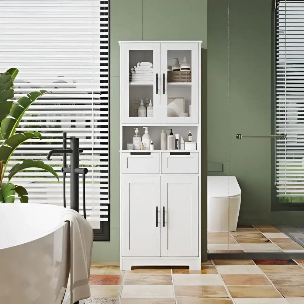 White four door bathroom cabinet for stylish and functional bathroom storage