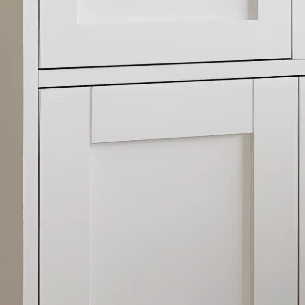 White four door bathroom cabinet with sleek white cabinet doors for elegant storage