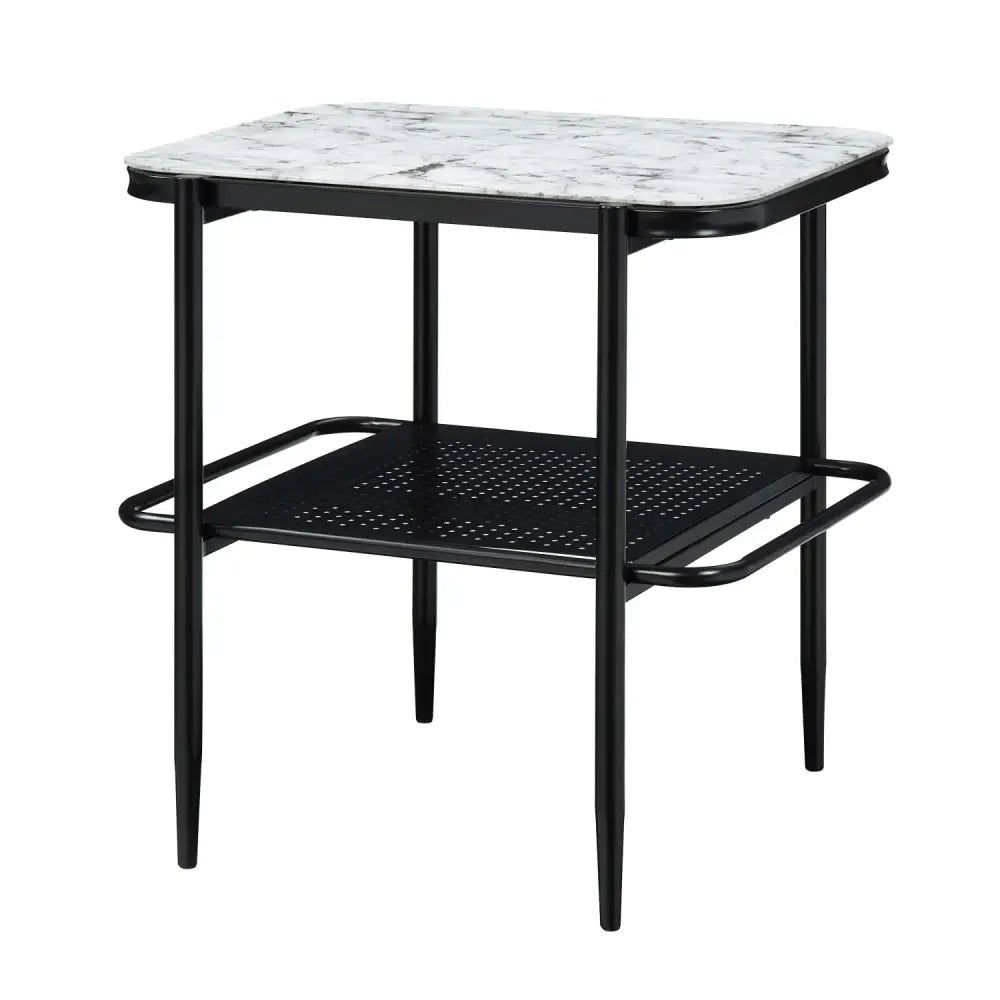 Square marble-topped end table from White Marble Print Tempered Glass Coffee Table Set