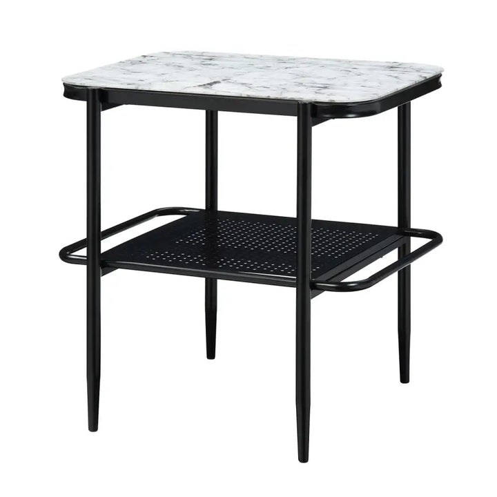 Square marble-topped end table from White Marble Print Tempered Glass Coffee Table Set