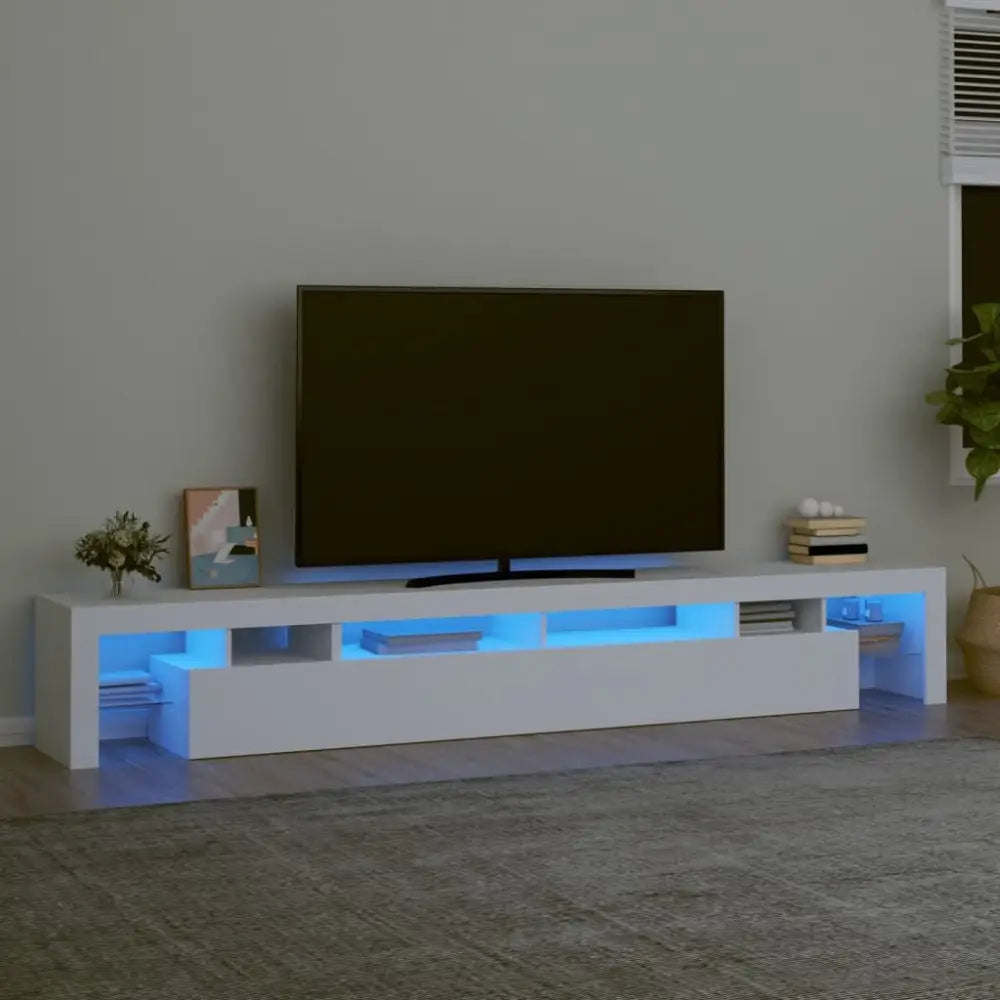 White TV Stand with LED Lights featuring RGB LED for modern entertainment decor