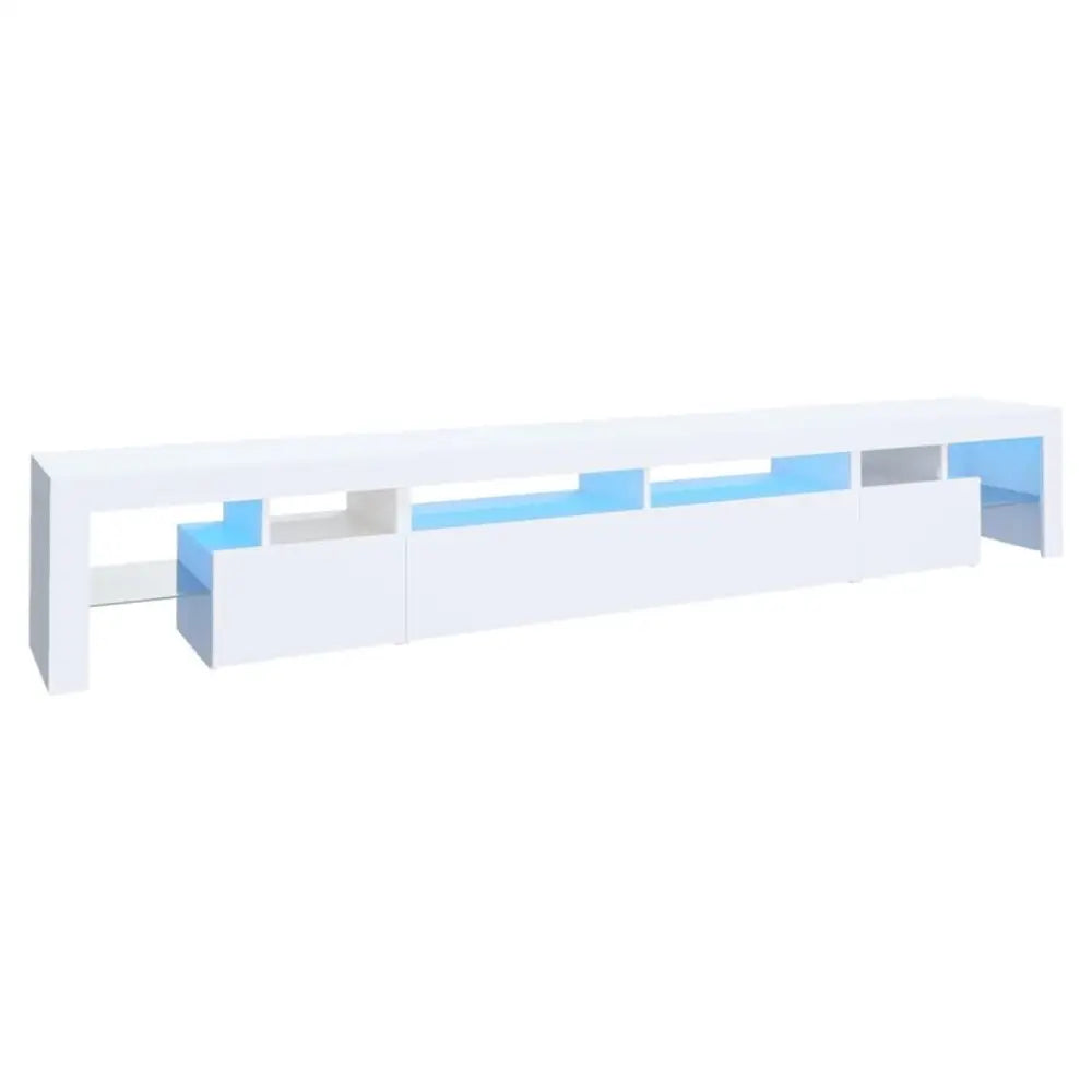 White TV stand with LED lights featuring RGB LED lighting for modern ambiance