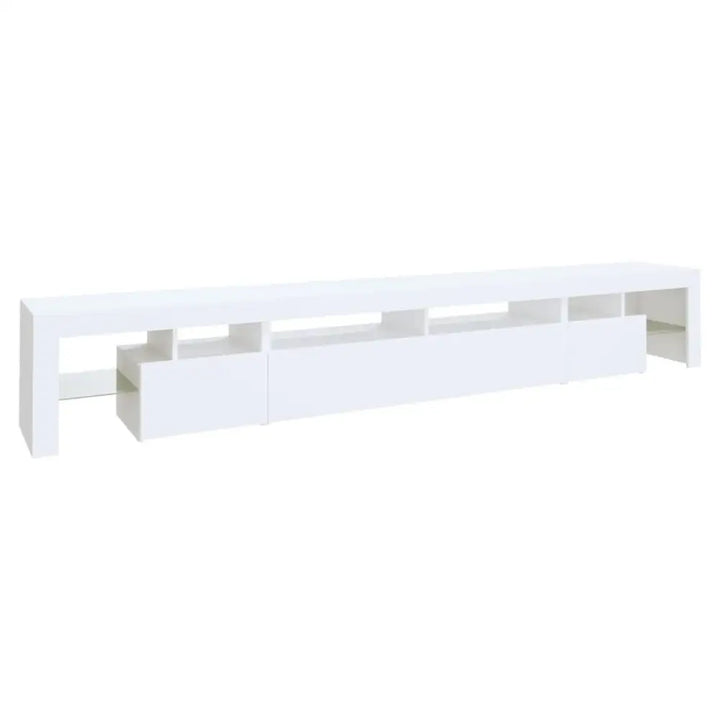 White modern TV stand with LED lights featuring RGB LED for stylish entertainment setup