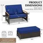 Blue cushioned patio conversation set with ottoman cushion and lbs weight capacity