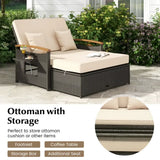 Wicker outdoor chaise lounge with storage and ottoman cushion from Wicker Daybed with Ottoman Cushion Conversation Set