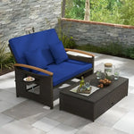 Wicker Daybed with Ottoman Cushion Conversation Set featuring blue cushions and durable build