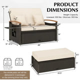 Patio loveseat with ottoman cushion and dimensions in Wicker Daybed Conversation Set
