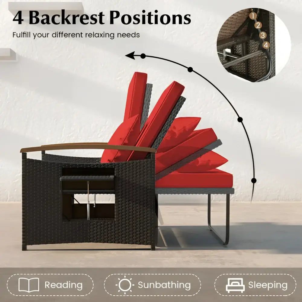 Adjustable wicker patio chair with ottoman cushion from Wicker Daybed with Ottoman Conversation Set