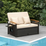 Wicker outdoor loveseat with pull-out storage, ottoman cushion, part of conversation set