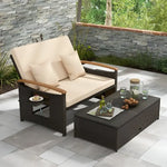Wicker patio furniture set with ottoman cushion in a luxurious conversation set