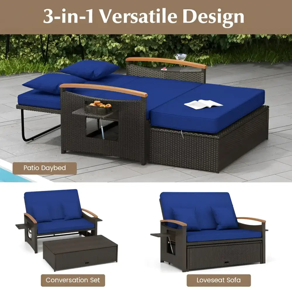 Versatile wicker outdoor conversation set with ottoman cushion and high lbs weight capacity