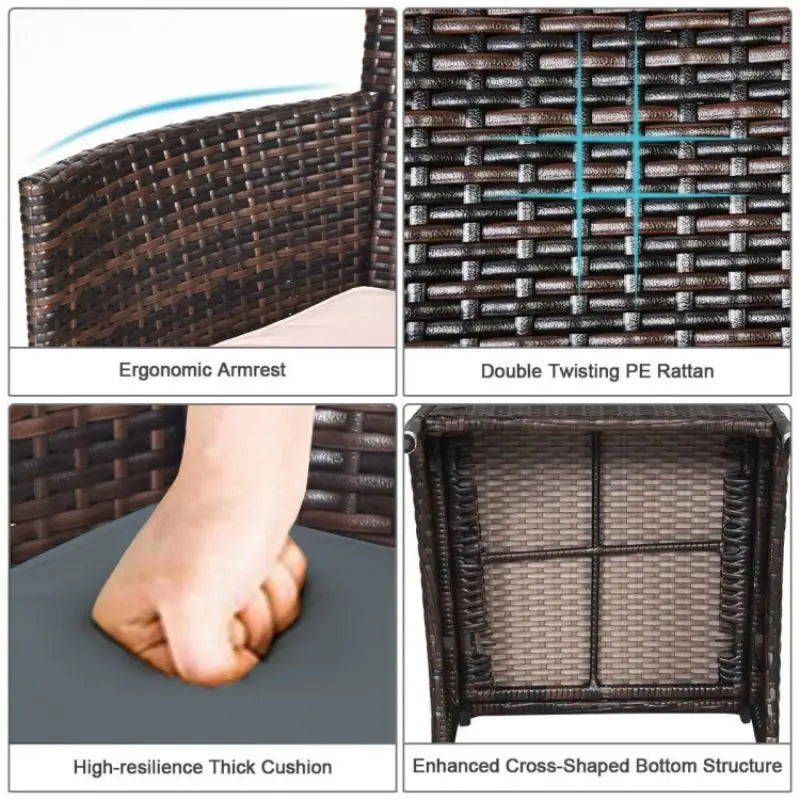 Close-up of Rattan chair details from Wicker Patio Furniture Set with Coffee Table