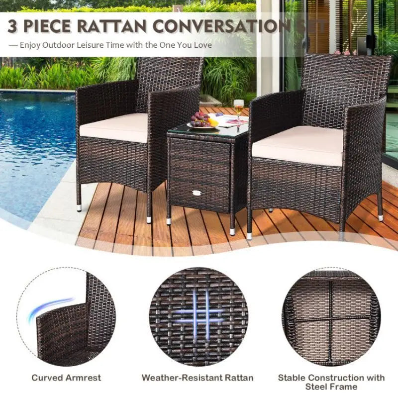 Rattan conversation set with coffee table, durable furniture set with high weight capacity