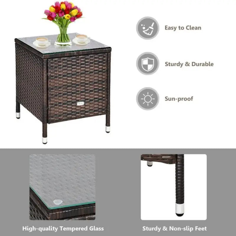 Wicker patio side table with glass top from Wicker Patio Furniture Set featuring sturdy coffee table