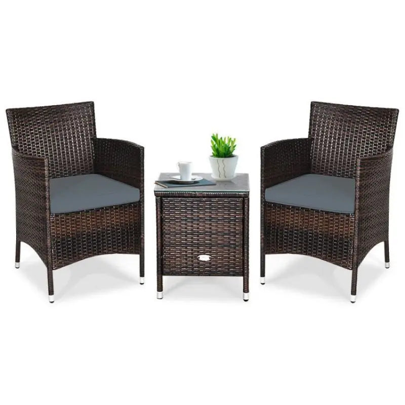 Wicker patio furniture set with coffee table and high weight capacity for outdoor use