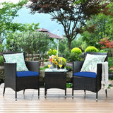 Wicker patio furniture set with coffee table, showcasing sturdy build and ample weight capacity