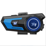 Black and blue motorcycle helmet headset with noise cancellation for enhanced communication