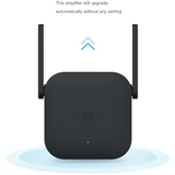 Black WiFi range extender with antennas and reset hole for Xiaomi 300Mbps WiFi booster