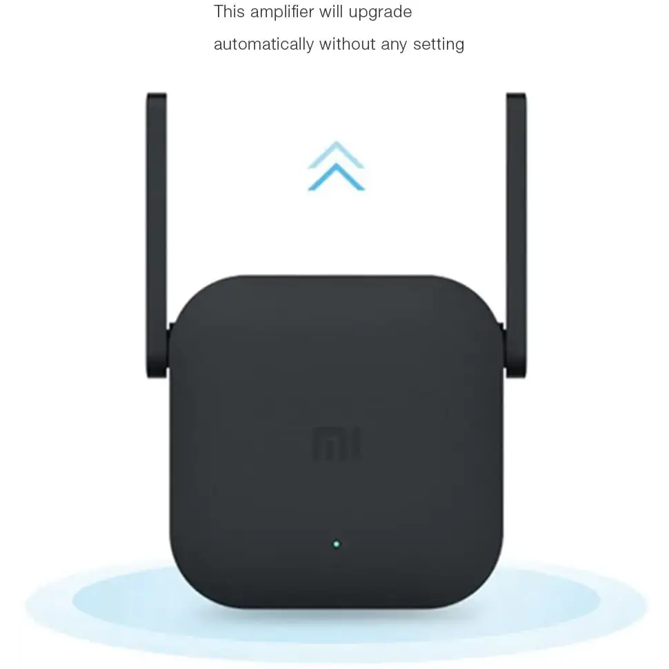 Black WiFi range extender with antennas and reset hole for Xiaomi 300Mbps WiFi booster