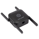 Black Wi-Fi range extender with four antennas, blue light indicator, reset hole, suitable for Xiaomi 300Mbps WiFi booster